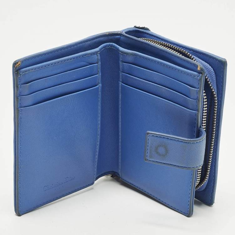 Pre Owned Dior Lady Dior Flap Blue Cannage Leather Compact Wallet