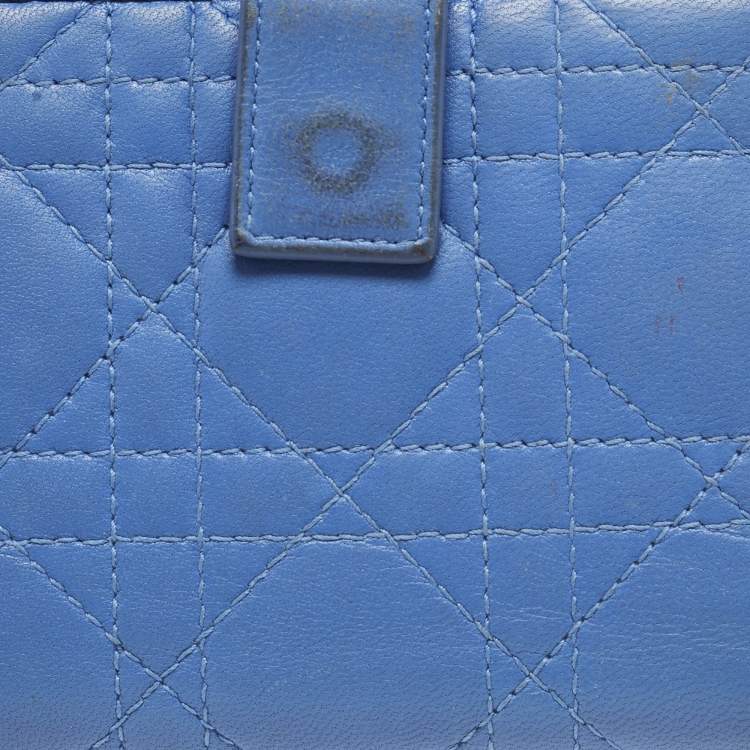 Pre Owned Dior Lady Dior Flap Blue Cannage Leather Compact Wallet