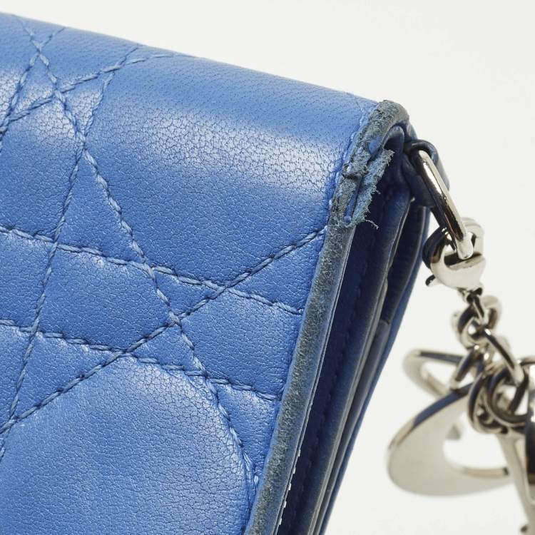 Pre Owned Dior Lady Dior Flap Blue Cannage Leather Compact Wallet