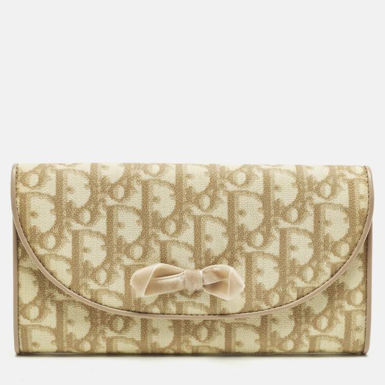Pre Owned Dior Trotter Cream Oblique Coated Canvas Flap Continental Wallet