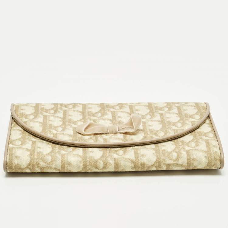 Pre Owned Dior Trotter Cream Oblique Coated Canvas Flap Continental Wallet