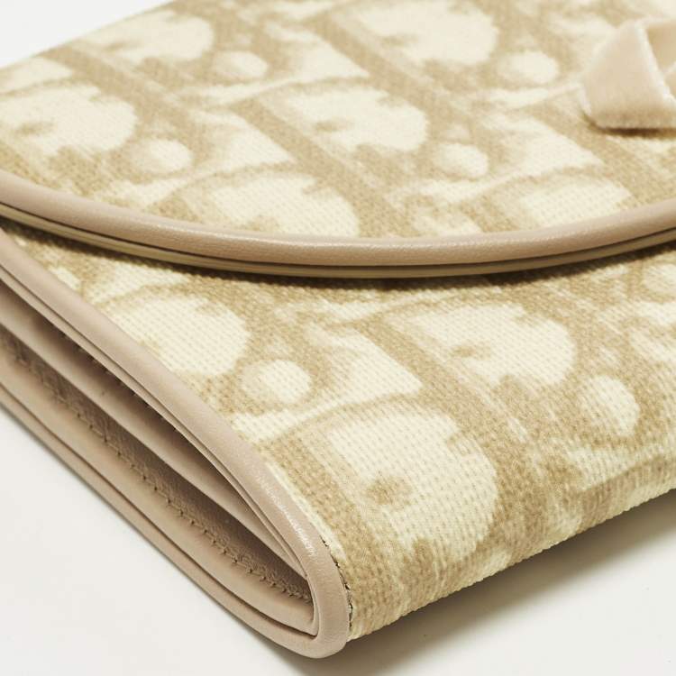 Pre Owned Dior Trotter Cream Oblique Coated Canvas Flap Continental Wallet
