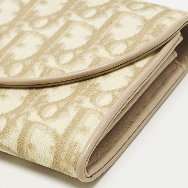 Pre Owned Dior Trotter Cream Oblique Coated Canvas Flap Continental Wallet