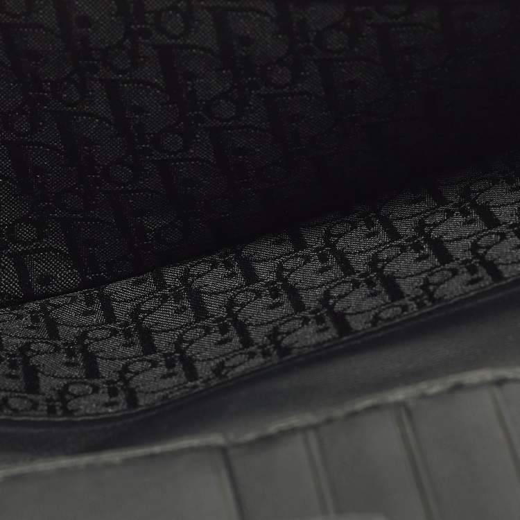 Pre Owned Dior D Logo Black CannageLeather Continental Wallet