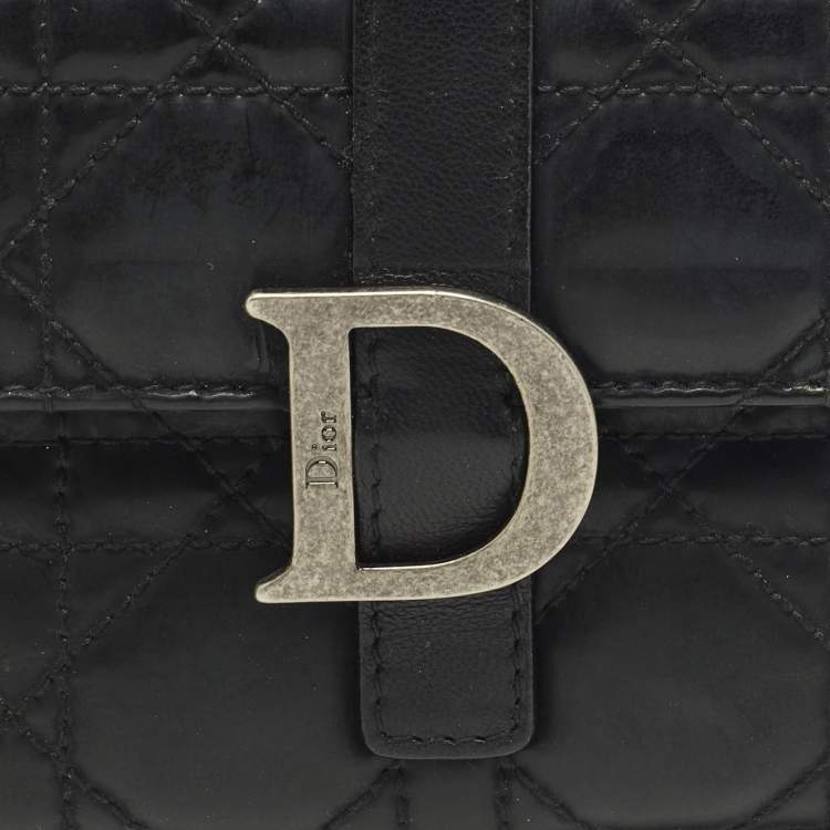 Pre Owned Dior D Logo Black CannageLeather Continental Wallet