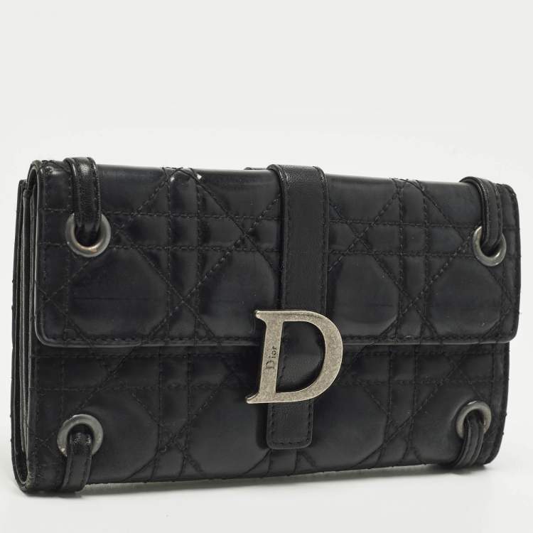 Pre Owned Dior D Logo Black CannageLeather Continental Wallet