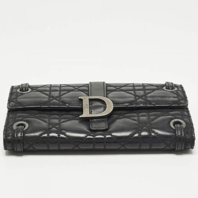 Pre Owned Dior D Logo Black CannageLeather Continental Wallet