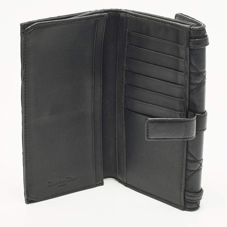 Pre Owned Dior D Logo Black CannageLeather Continental Wallet