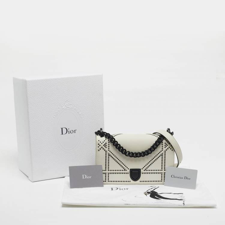 Pre Owned Dior Diorama Small Off White Cannage Studded Leather Flap Bag