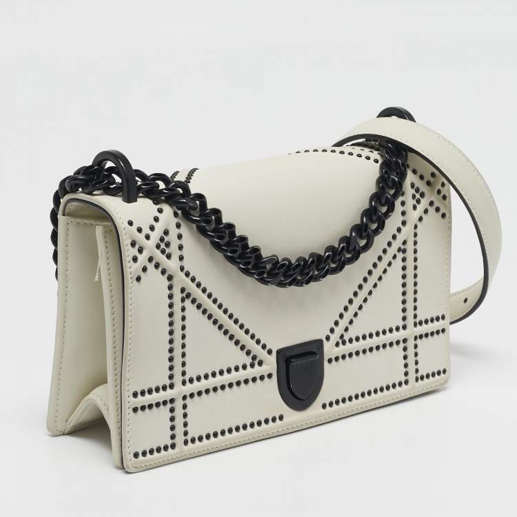 Pre Owned Dior Diorama Small Off White Cannage Studded Leather Flap Bag