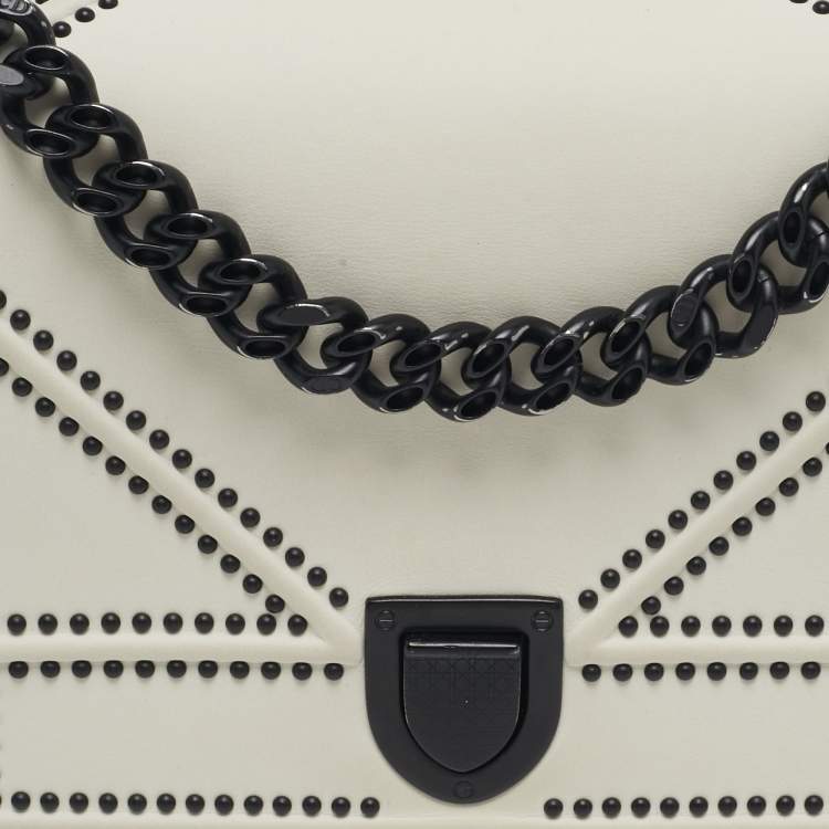 Pre Owned Dior Diorama Small Off White Cannage Studded Leather Flap Bag