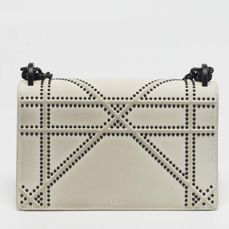 Pre Owned Dior Diorama Small Off White Cannage Studded Leather Flap Bag