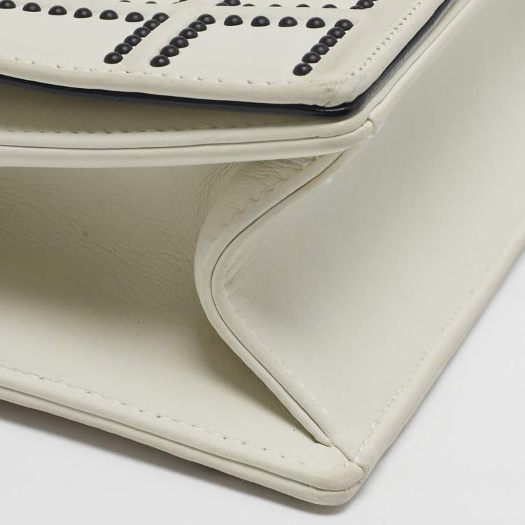 Pre Owned Dior Diorama Small Off White Cannage Studded Leather Flap Bag