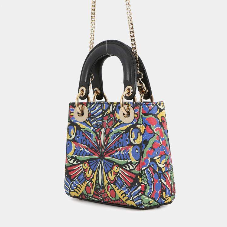 Pre Owned Dior Lady Dior 2Way Handbag Multicolor Leather Size Mini
