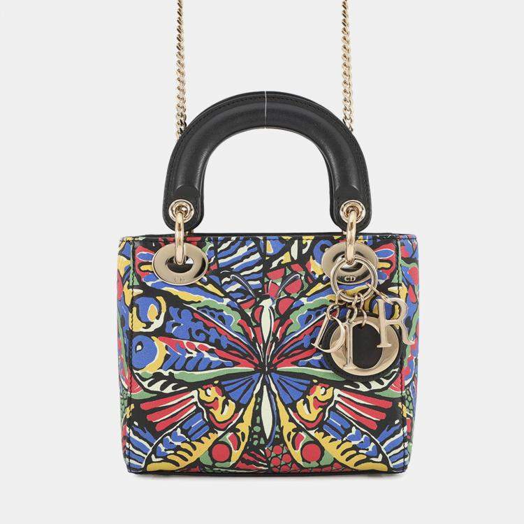 Pre Owned Dior Lady Dior 2Way Handbag Multicolor Leather Size Mini