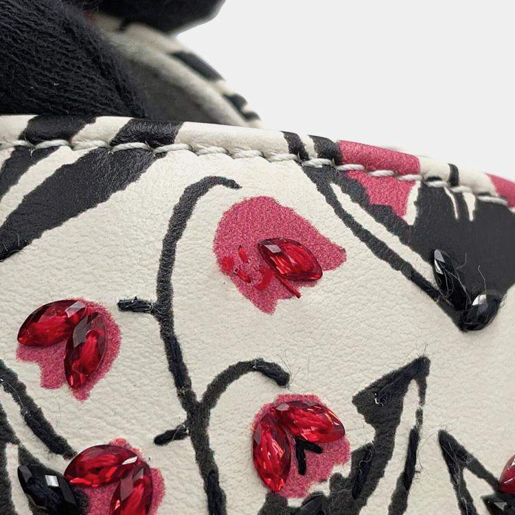 Pre Owned Dior Dior 2-Way Bag For Women, Beaded White/Pink/Black Leather Rhinestone Size Small