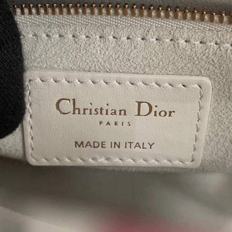 Pre Owned Dior Dior 2-Way Bag For Women, Beaded White/Pink/Black Leather Rhinestone Size Small