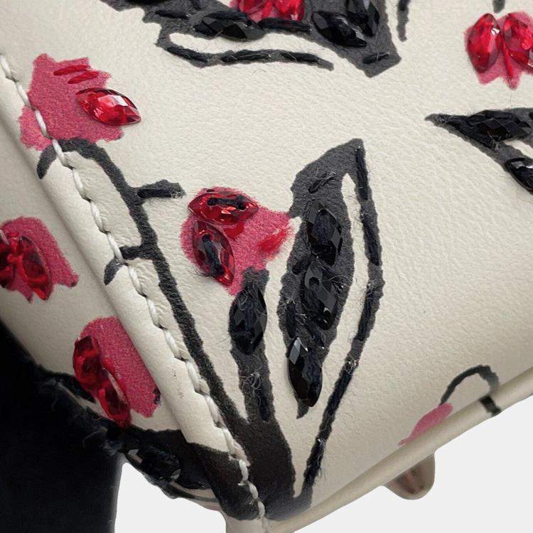 Pre Owned Dior Dior 2-Way Bag For Women, Beaded White/Pink/Black Leather Rhinestone Size Small