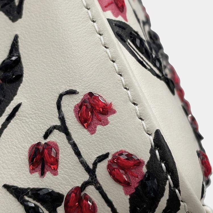 Pre Owned Dior Dior 2-Way Bag For Women, Beaded White/Pink/Black Leather Rhinestone Size Small