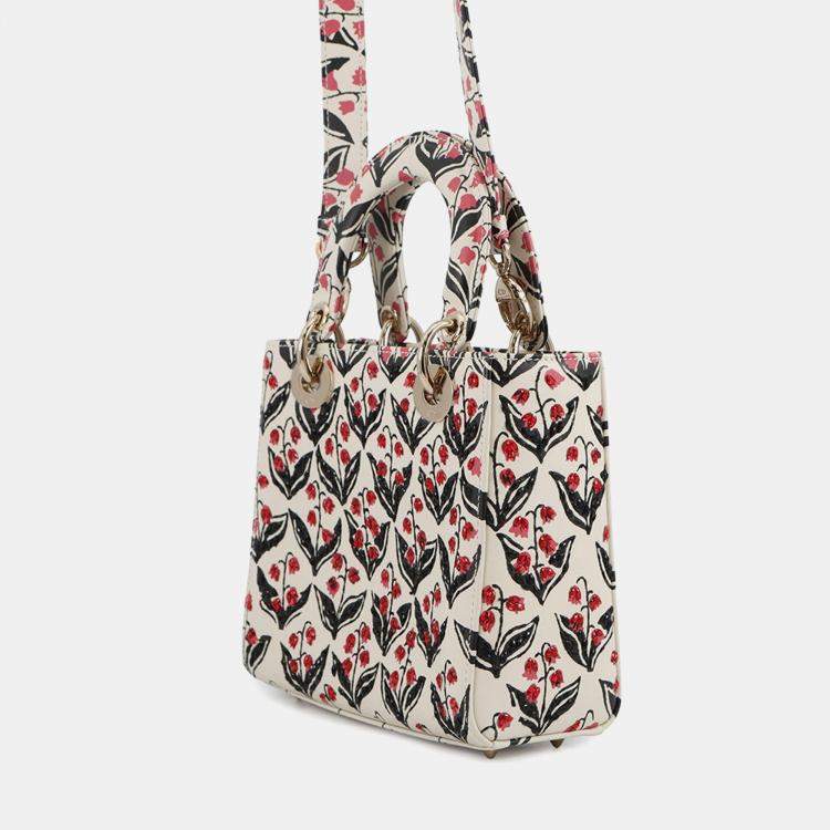 Pre Owned Dior Dior 2-Way Bag For Women, Beaded White/Pink/Black Leather Rhinestone Size Small