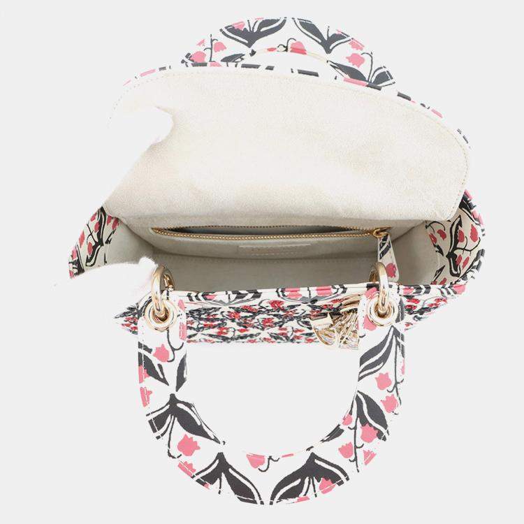 Pre Owned Dior Dior 2-Way Bag For Women, Beaded White/Pink/Black Leather Rhinestone Size Small