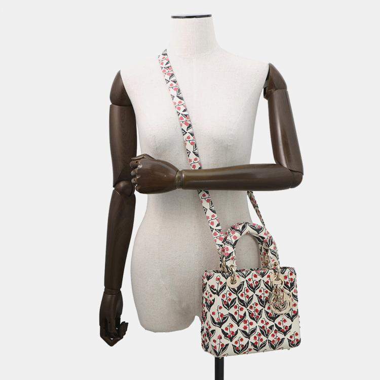 Pre Owned Dior Dior 2-Way Bag For Women, Beaded White/Pink/Black Leather Rhinestone Size Small