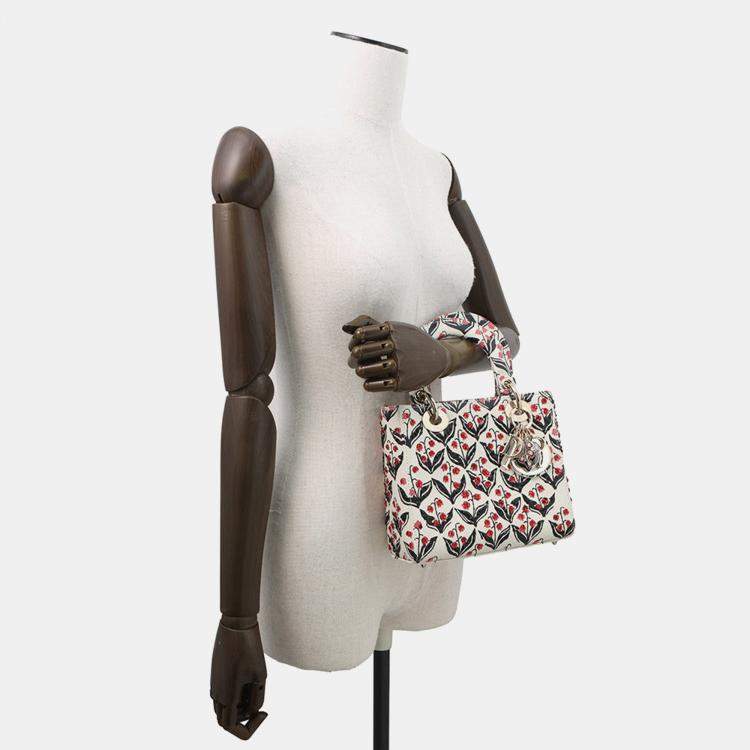 Pre Owned Dior Dior 2-Way Bag For Women, Beaded White/Pink/Black Leather Rhinestone Size Small