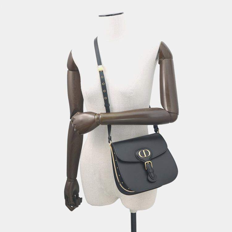 Pre Owned Dior Bobby Frame Shoulder Bag Black Leather Size Medium