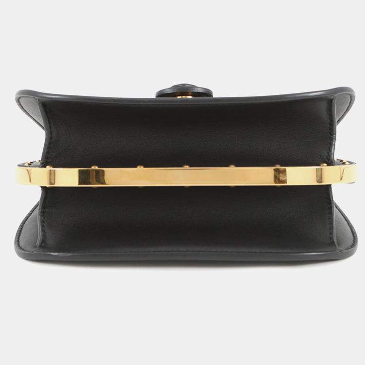 Pre Owned Dior Bobby Frame Shoulder Bag Black Leather Size Medium