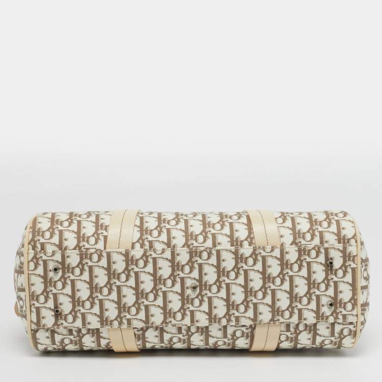 Pre Owned Dior Trotter Ivory/Beige Diorissimo Canvas and Leather Floral Embroidered Satchel