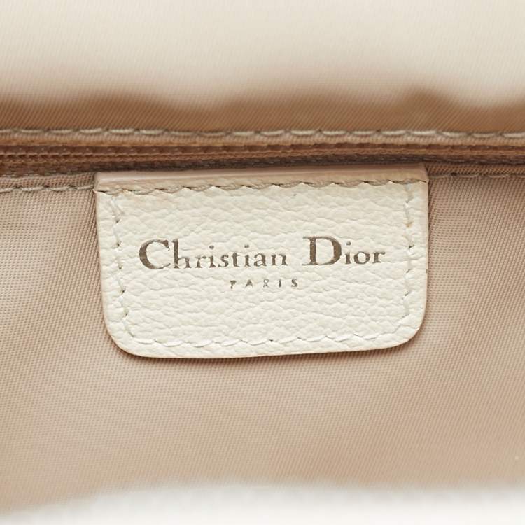 Pre Owned Dior Trotter Ivory/Beige Diorissimo Canvas and Leather Floral Embroidered Satchel