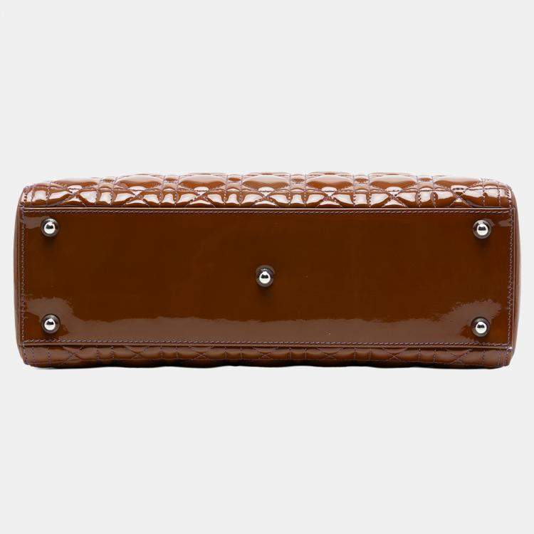 Pre Owned Dior Brown Large Patent Cannage Lady Dior