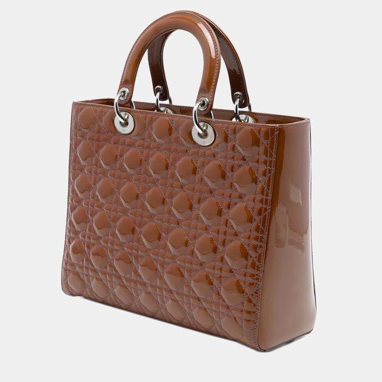 Pre Owned Dior Brown Large Patent Cannage Lady Dior