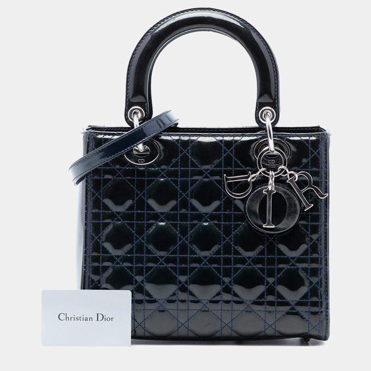 Pre Owned Dior Blue Medium Patent Cannage Lady Dior