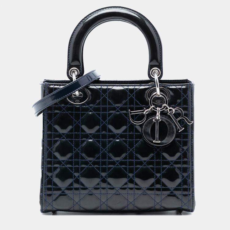 Pre Owned Dior Blue Medium Patent Cannage Lady Dior