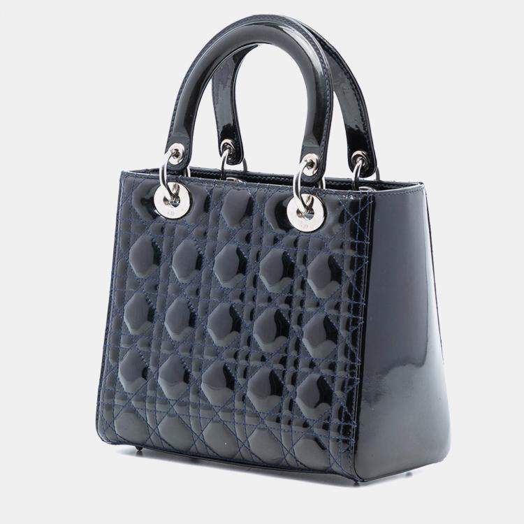 Pre Owned Dior Blue Medium Patent Cannage Lady Dior