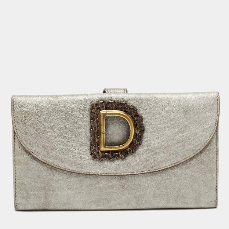 Pre Owned Dior D Flap Grey Leather Continental Wallet