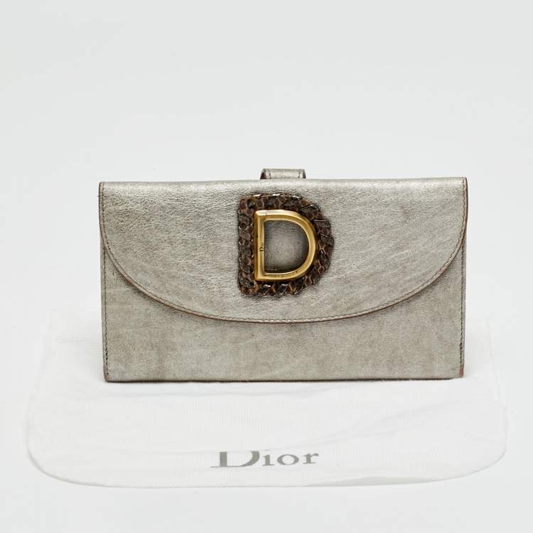 Pre Owned Dior D Flap Grey Leather Continental Wallet