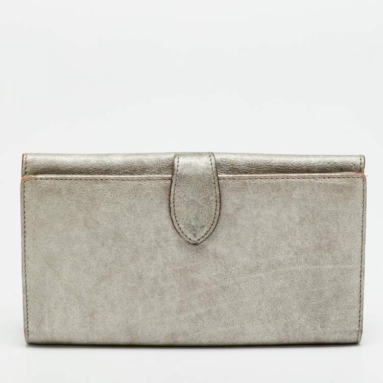 Pre Owned Dior D Flap Grey Leather Continental Wallet