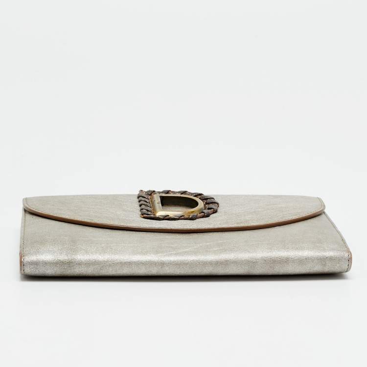 Pre Owned Dior D Flap Grey Leather Continental Wallet