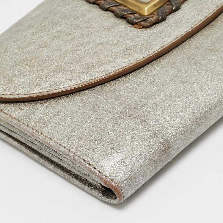 Pre Owned Dior D Flap Grey Leather Continental Wallet