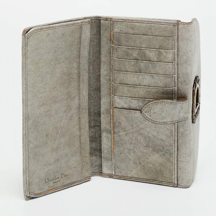 Pre Owned Dior D Flap Grey Leather Continental Wallet