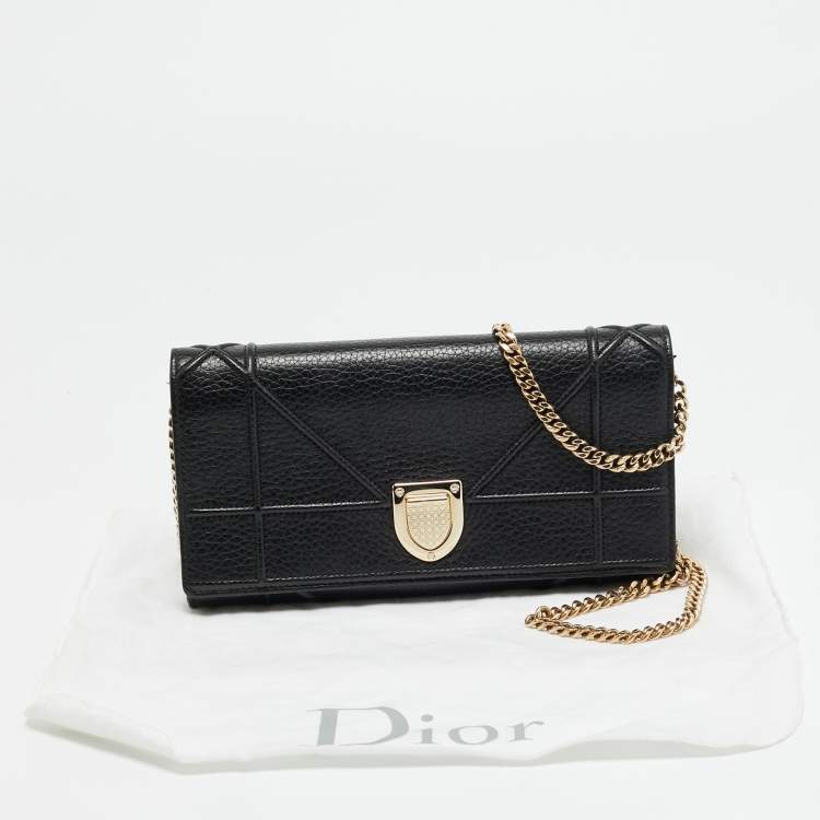 Pre Owned Dior Diorama Black Leather Wallet On Chain