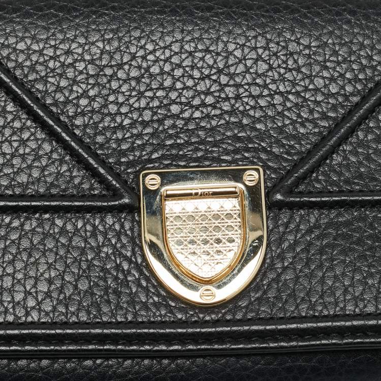 Pre Owned Dior Diorama Black Leather Wallet On Chain
