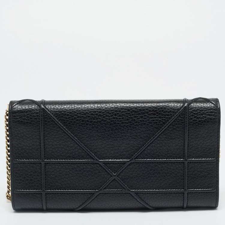 Pre Owned Dior Diorama Black Leather Wallet On Chain