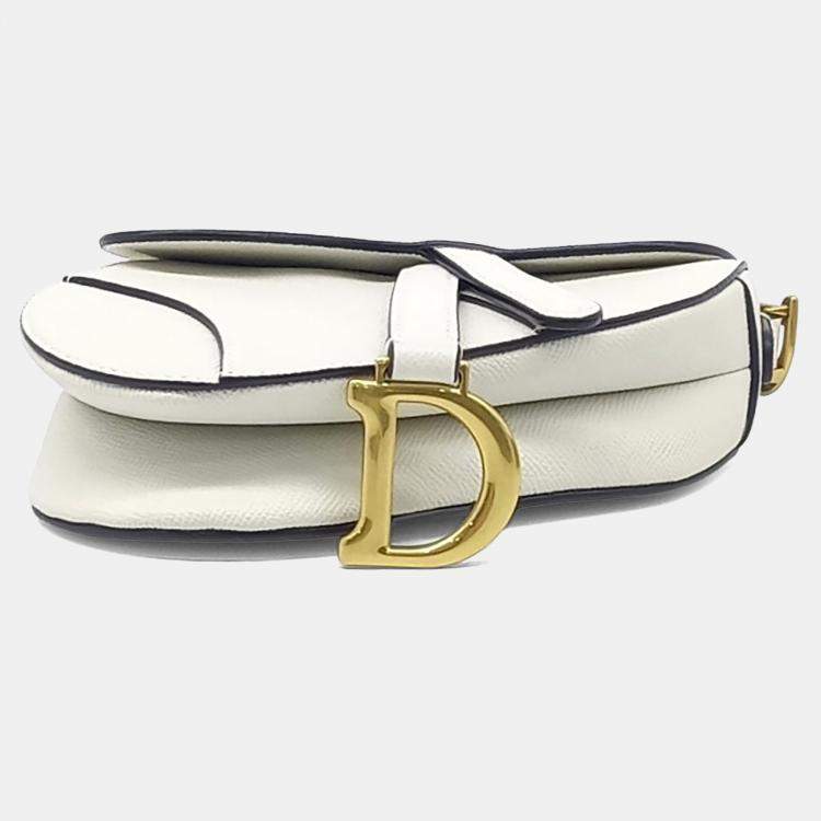 Pre Owned Dior White Leather Mini Saddle Bag