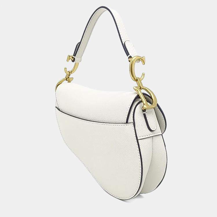 Pre Owned Dior White Leather Mini Saddle Bag
