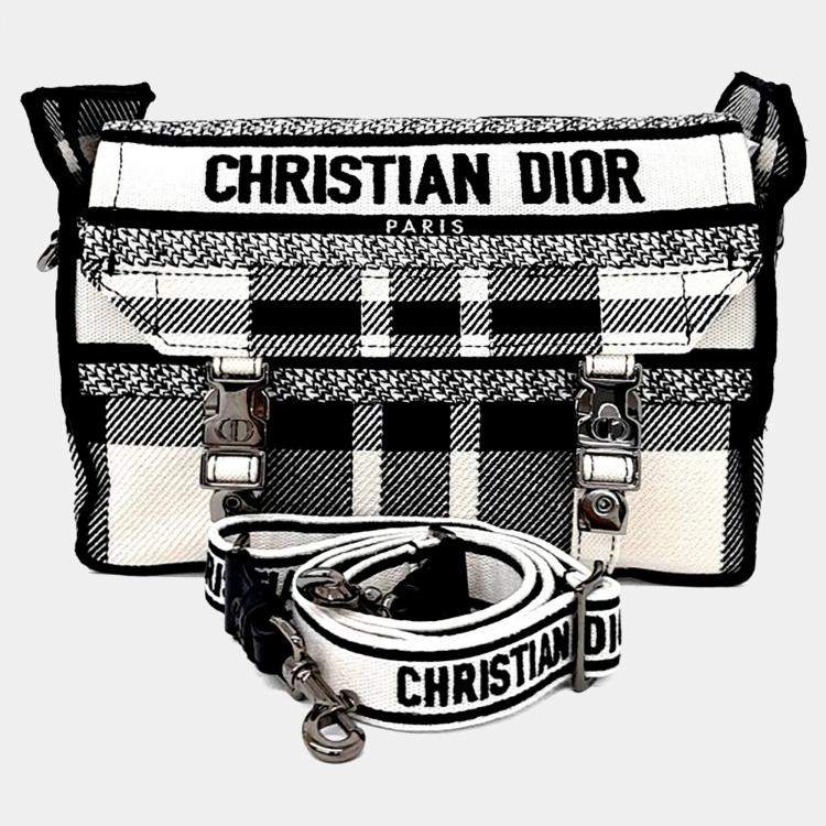Pre Owned Dior Beige Black Fabric Camp Bag Small