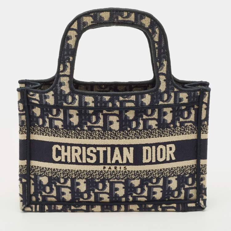 Pre Owned Dior Book Mini Navy Blue Oblique Canvas Tote