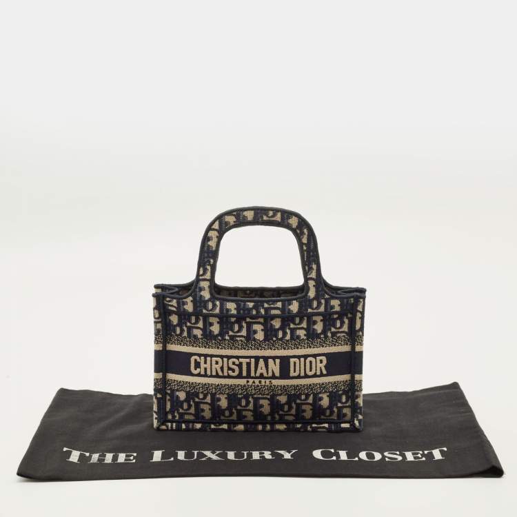 Pre Owned Dior Book Mini Navy Blue Oblique Canvas Tote